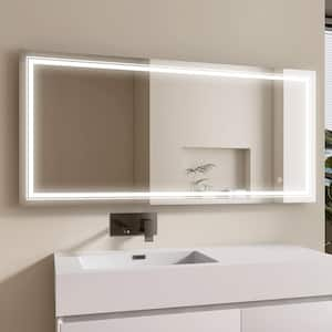 59 in. W x 28 in. H Large Rectangular Frameless Dimmable LED Anti-Fog Memory Wall Mount Bathroom Vanity Mirror