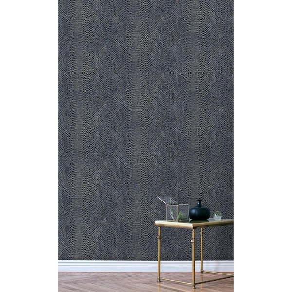 Walls Republic Blue Snake Print Textured Machine Washable 57 sq. ft. Non-Woven Non- Pasted Double Roll Wallpaper