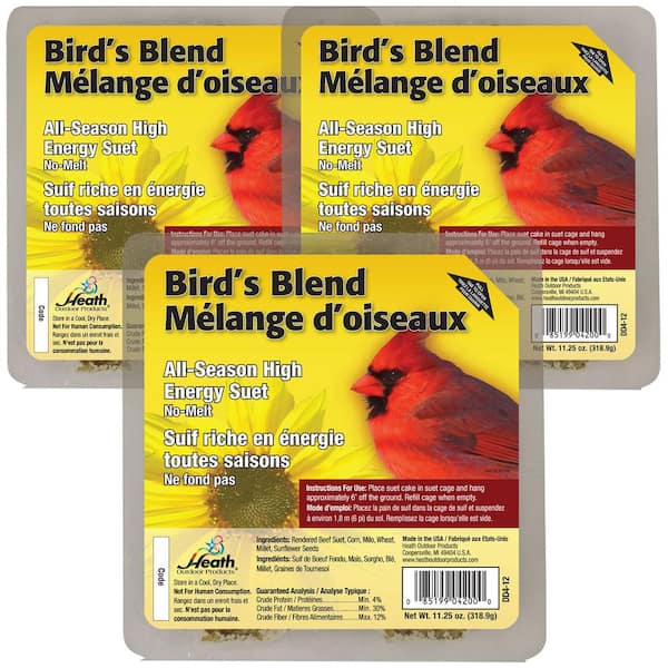 Heath Outdoor Products Heath Birds Blend, Contains 3 Suet Cakes, , for Woodpeckers, Cardinals, Siskins, Sparrows, Finchs & Many More