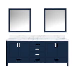 Jacques 80 in. W x 22 in. D Navy Blue Double Freestanding Bath Vanity with Carrara Marble Top and 30 in. Mirrors