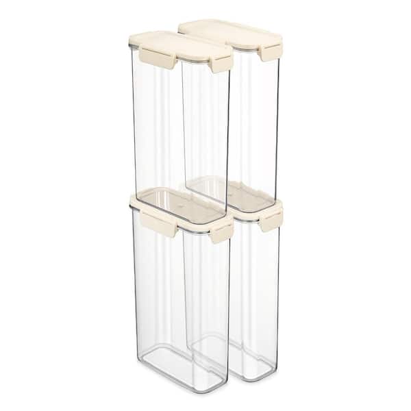 Stackable Plastic Food Storage Container with Lids (4 Pack), Clear Airtight Pantry Canister for Kitchen Organization