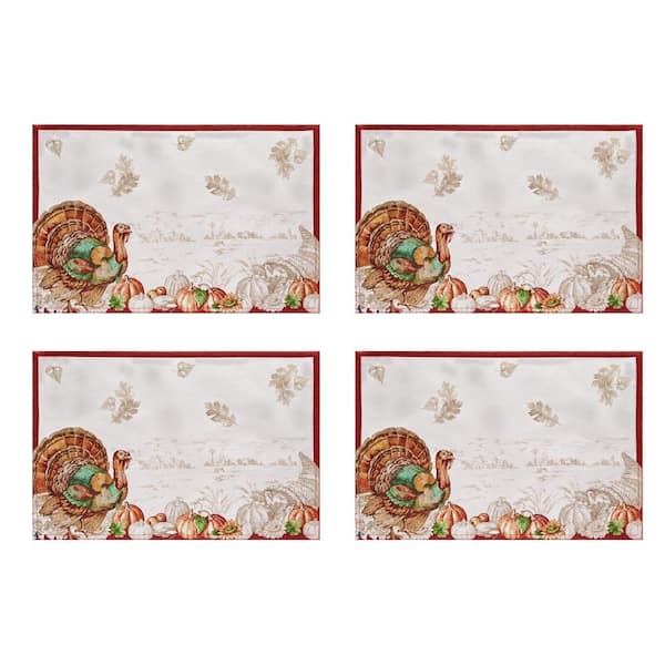 Holiday Turkey Bordered Fall Placemat, Set of 4, Multicolor - 13"W x 19"L