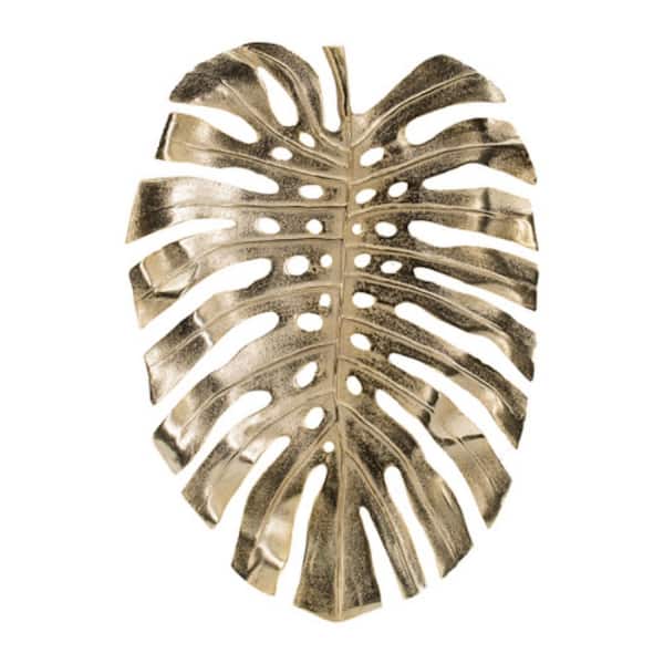 18.9 in. x 13.4 in. Gold Monstera Leaf Wall Decor-Modern Tropical Accent, Ready to Hang, Metal Work