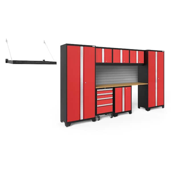 NewAge Products Bold Series 132 in. W x 76.75 in. H x 18 in. D 24-Gauge Steel Garage Cabinet Set in Red (8-Piece)