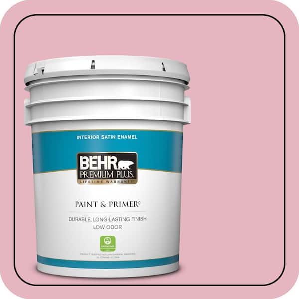 BEHR PREMIUM PLUS 5 gal. #M140-3 Premium Pink Satin Enamel Low Odor Interior Paint & Primer