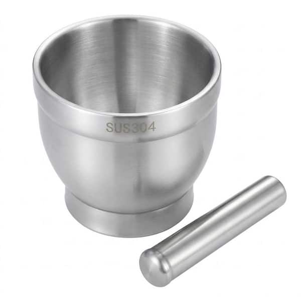 Polished Stainless Steel Mortar and Pestle with Lid Non-Slip Base Heavy Duty Pill Crusher Spice Grinder