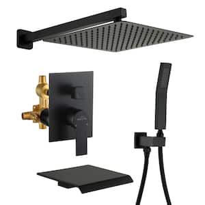 Wall Mount Single-Handle 1-Spray Tub and Shower Faucet in Matte Black - 12 Inch (Valve Included)