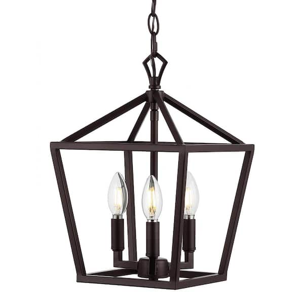 Ojai 10 in. 3-Light Iron Classic Modern Lantern LED Oil Rubbed Bronze Pendant