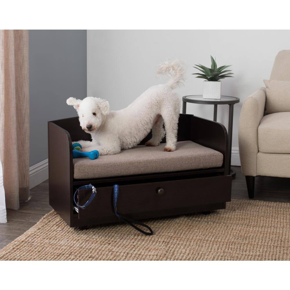 Espresso X-Small Pet Bed with Storage Drawer and Sand Cushion