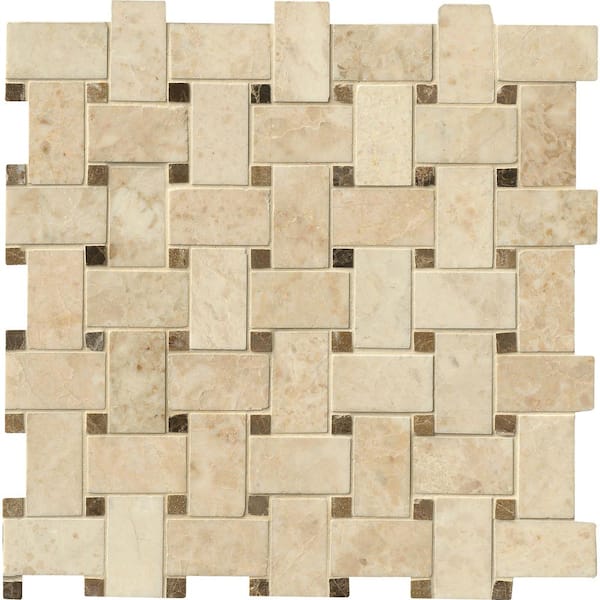 MSI Crema Cappuccino Basket Weave 11.63 in. x 11.63 in. Polished Marble Look Floor and Wall Tile (9.4 sq. ft./Case)