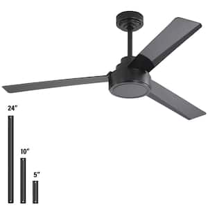 52 in. Indoor/Outdoor Downrod Black Ceiling Fan without Lights, Remote Control and 6-Speed DC motor