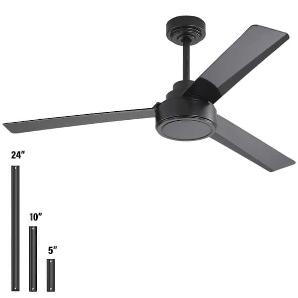 Sofucor 52 in. Indoor/Outdoor Downrod Black Ceiling Fan without Lights, Remote Control and 6-Speed DC Motor