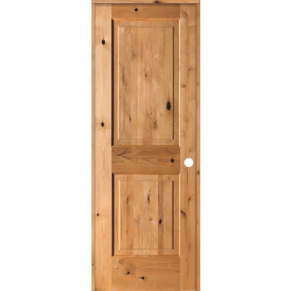 Krosswood Doors 28 in. x 80 in. Rustic Knotty Alder 2 Panel Left-Handed Clear Stain Wood Single Prehung Interior Door with Square Top