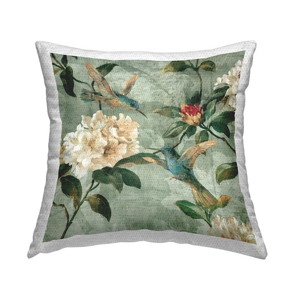 Vintage Green Florals Green Square Outdoor Throw Pillow