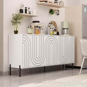 Modern White Wood 63 in. W Sideboard Kitchen Buffet Hallway Living Room with Adjustable Shelves, Pop-up Doors