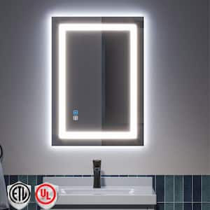 20 in. W x 28 in. H Rectangular Frameless LED Light Anti-Fog Bathroom Wall Mirror with Backlit and Front Light