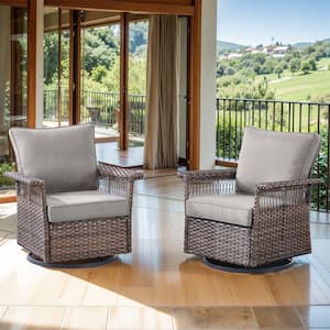 Seagull Collection Swivel Wicker Outdoor Rocking Chair Furniture with Deep Seat and CushionGuard Gray Cushions