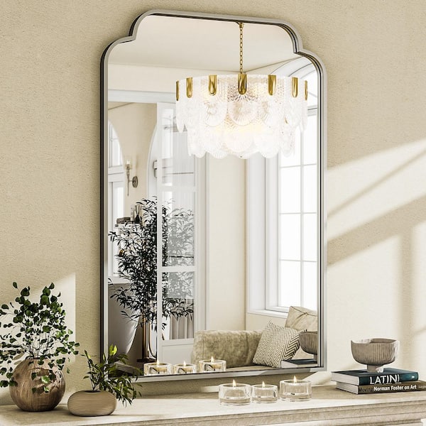 XRAMFY Silver 30 in. W x 40 in. H Arched Modern Aluminum