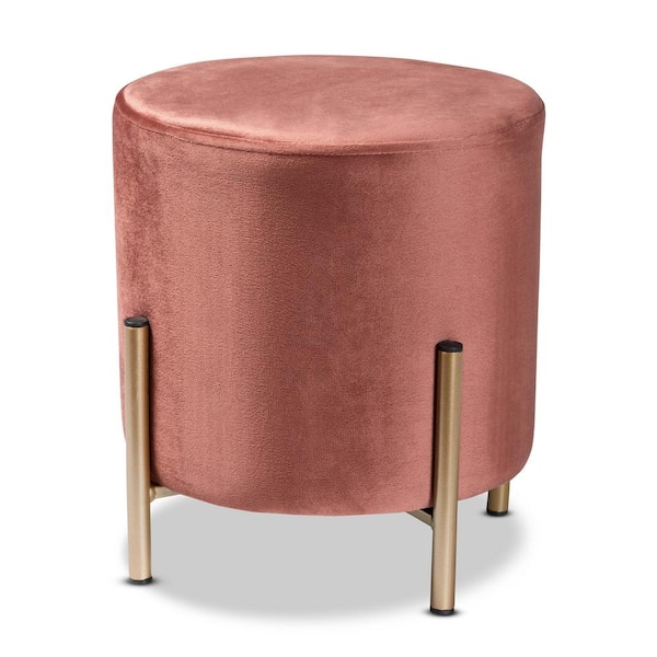 Baxton Studio Thurman Pink and Gold Ottoman