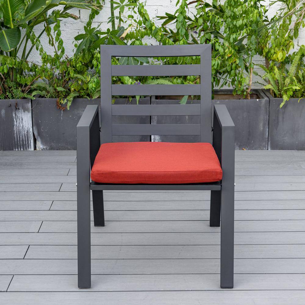 Chelsea Black Aluminum Patio Dining Chair with Red Cushions