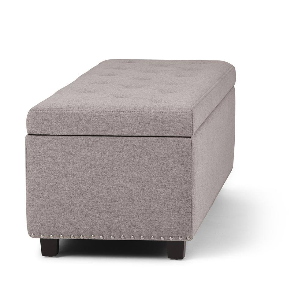Cloud Gray Tufted Wood Footstool with Nail Trim - Traditional Style