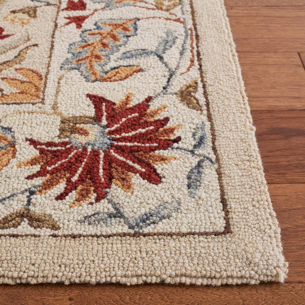 Ivory Floral Hand-Hooked Wool Circular Area Rug