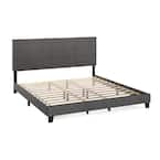 Furinno Laval Button Tufted Upholstered Platform Bed Frame, King, Stone