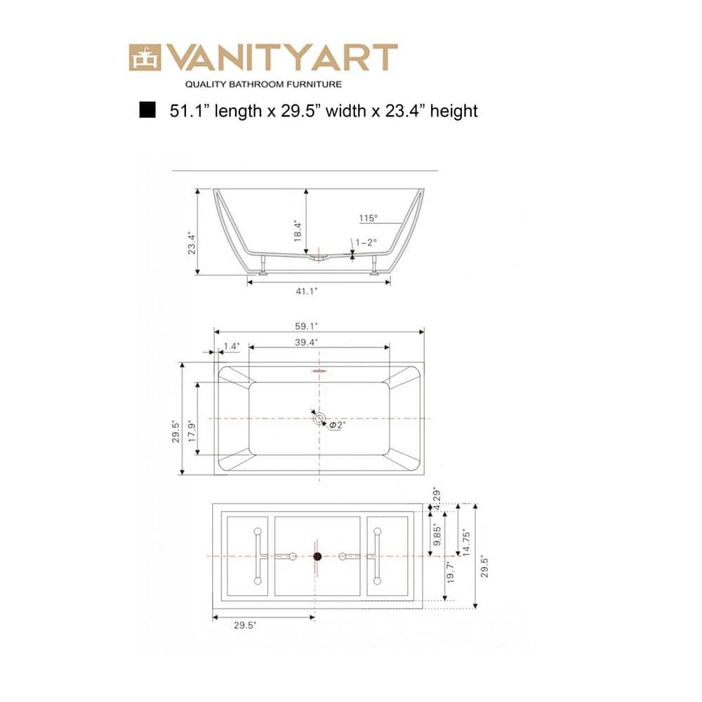 White Acrylic Freestanding Soaking Bathtub with Gold Drain