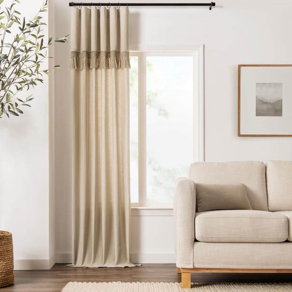 Linen Light-Filtering Curtain Panel with Fringe Valance, 50 x 95