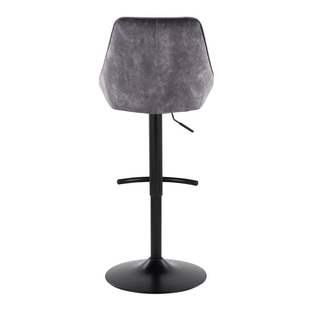 Gray Velvet Adjustable Swivel Barstools with Black Metal Base, Set of 2