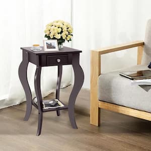 15 in. Brown Square End Side Table with Wood Top