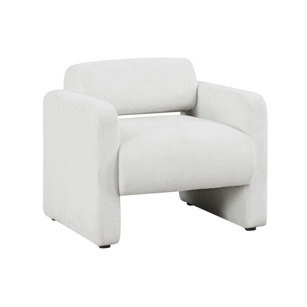White Boucle Upholstered Barrel Accent Chair with Wood Frame