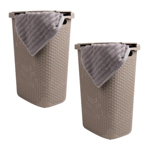 Tan 24.15 in. H x 13.75 in. W x 17.65 in. L Plastic 60L Slim Ventilated Rectangle Laundry Hamper with Lid (Set of 2)