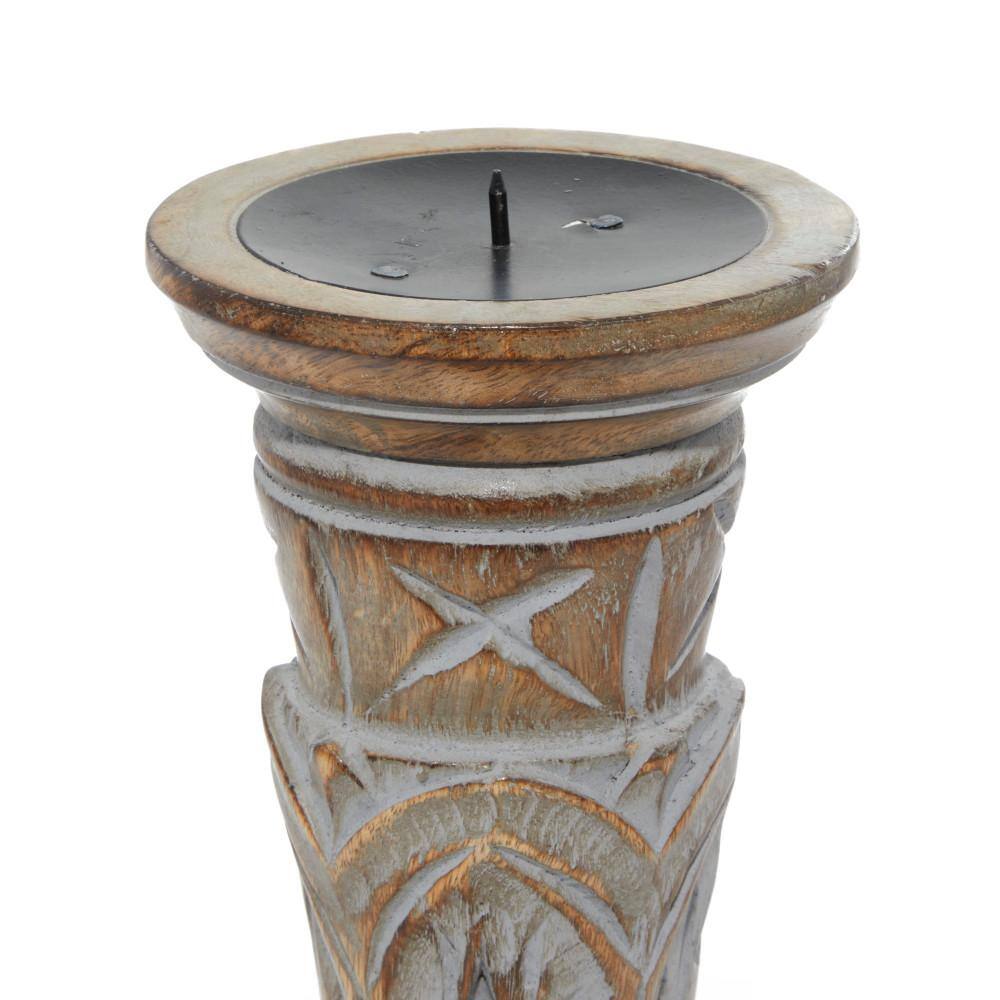 Light Brown Mango Wood Pillar Candle Holders, Set of 3