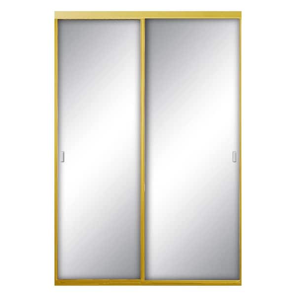 Contractors Wardrobe 60 in. x 81 in. Asprey Bright Gold Aluminum Frame Mirrored Interior Sliding Closet Door