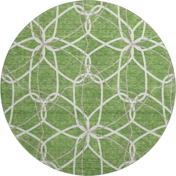 Addison Rugs Mayfield Premium Machine Washable Abstract AMF950 Green 8 ft. x 8 ft. Round Rug