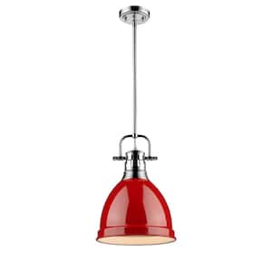 Duncan 1-Light Chrome 8.8 in. Pendant with Red Shade