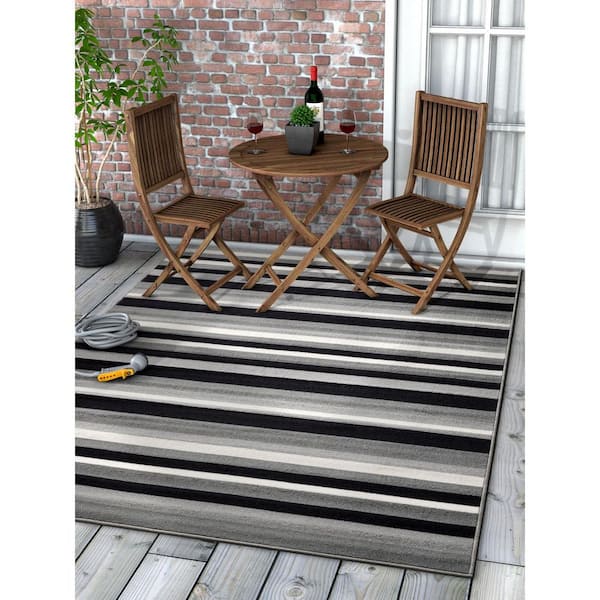 Kings Court Uni Stripes Grey 3 ft. x 5 ft. Modern Geometric Area Rug