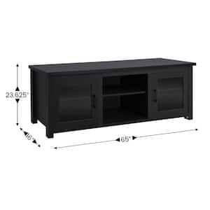 Sheffield Classic TV Stand for up to 80 in. TVs - Modern Black Finish with Full Glass Doors 65 in. Engineered Wood Frame