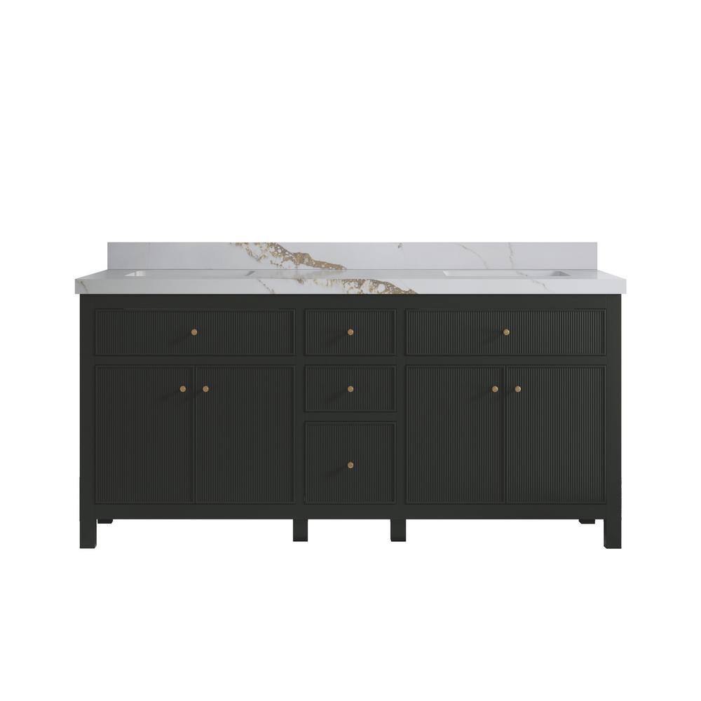 Sonoma 72 in. Double Sink Freestanding Black Top Bath Vanity with Calacatta Gold Quartz Top Unassembled price history on PriceWatchPro