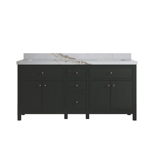 Willow Collections Sonoma 72 in. Double Sink Freestanding Black Top Bath Vanity with Calacatta Gold Quartz Top Unassembled