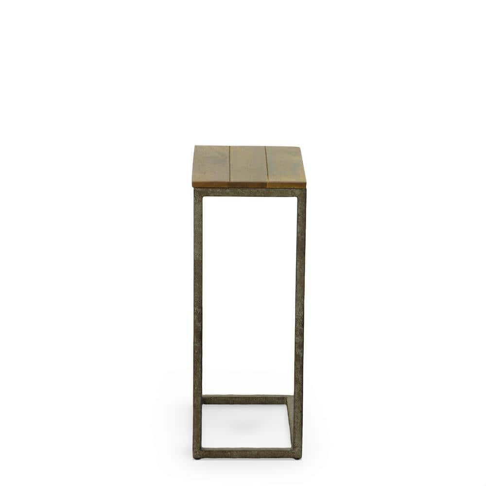 Aged Iron & Harvest Oak C Table with Grooved Wood Top