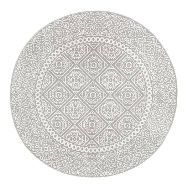 nuLOOM Transitional Floral Jeanette Gray 6 ft. x 6 ft. Round Area Rug
