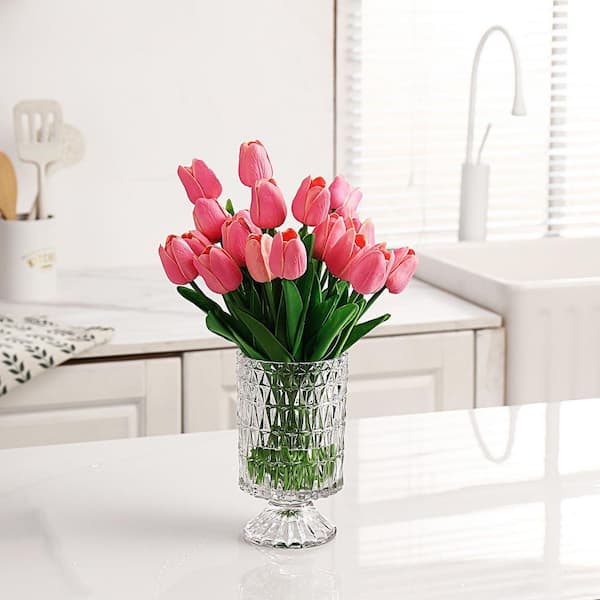 7.2 in. Round Clear Crystal Pedestal Glass Vase, Large Floral Vase