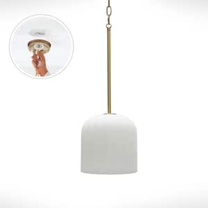 Parkmont 8 in Plug and Play 1-Light Lacquered Brass Pendant Light