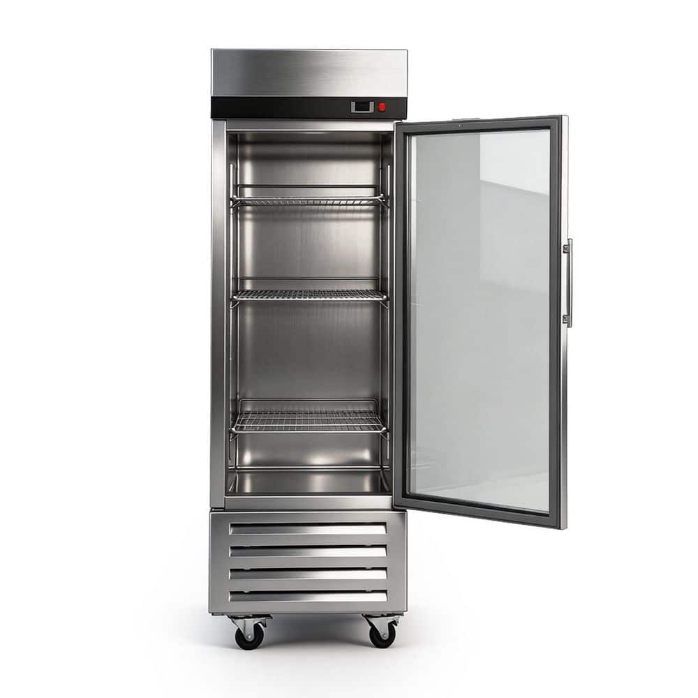 20 cu. ft. Stainless Steel Commercial Refrigerator in Silver with Wheels and Glass Door
