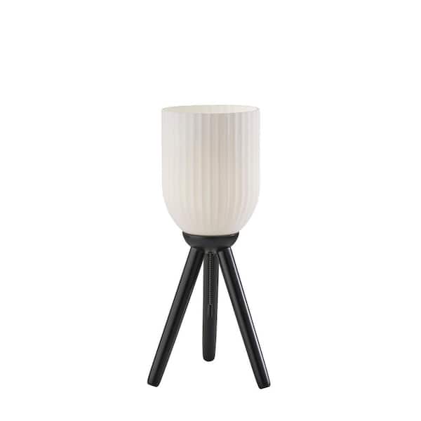 HomeRoots 22.5 in. White Coastal Integrated LED Tripod Table Lamp with White Glass Shade