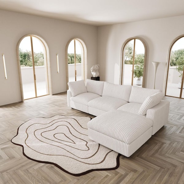 118.1 in. Rabbit Plush Fabric Square Arm 4-Piece Modular Free Combination Sectional Sofa in White