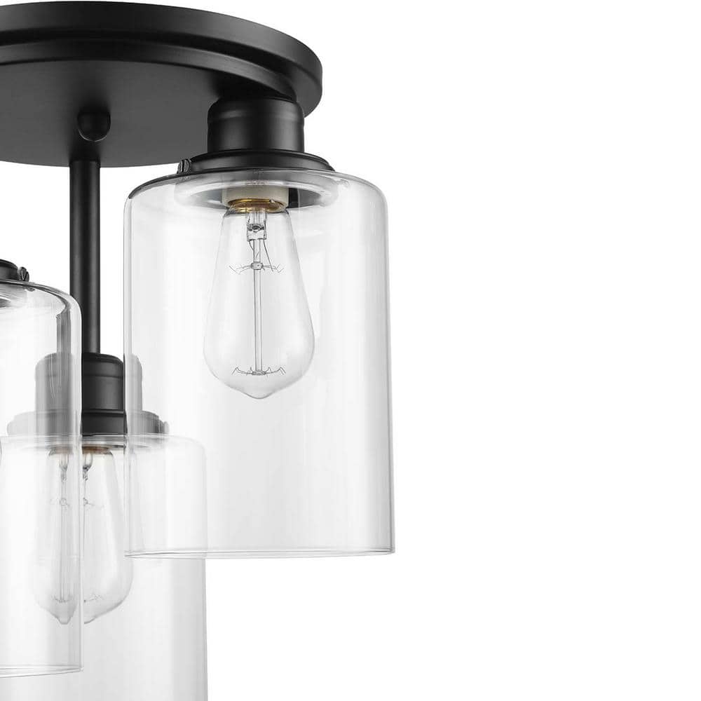 Annecy 13" Matte Black and Gold Modern Globe Semi-Flush Mount Light