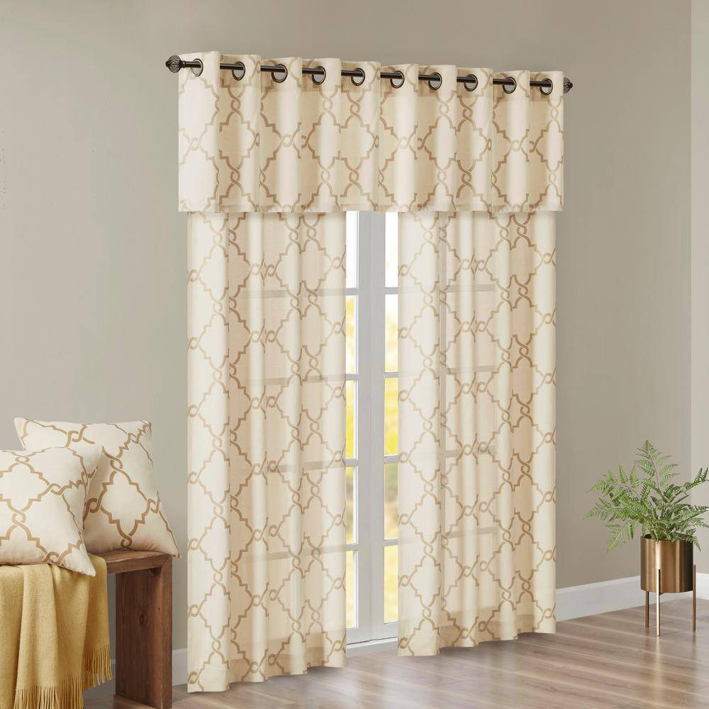 Saratoga Beige and Gold Cotton Blend Grommet Top Valance
